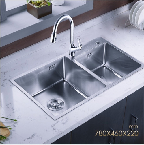 Jomoo ZH06159E Polished Chrome Double Basin Kitchen Sink Undermount Stainless Steel Sink With Pull Down Kitchen Faucet