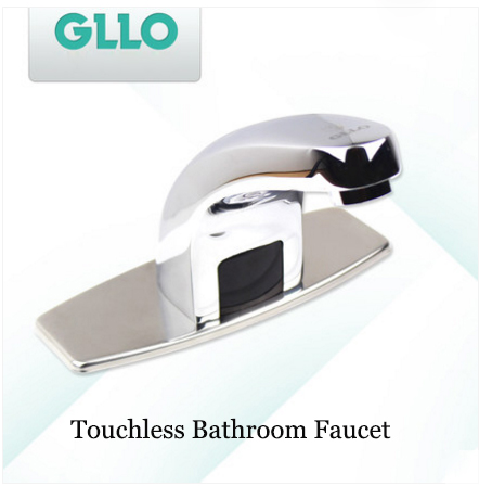 GLLO Bathroom Faucets GL-0051 Polished Chrome Touchless Bathroom Faucet Commercial Sensor Cold Water 3 Hole Bathroom Faucet
