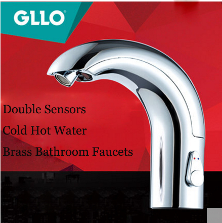 GLLO Bathroom Faucets GL-1301 Electric Infrared Double Sensor Brass Bathroom Faucets With Cold Hot Water Touchless Bathroom Faucet