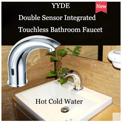 YYDE Bathroom Faucets DE-105 Infrared Double Sensors Touchless Bathroom Faucet Commercial Home Hot Cold Water Integrated Single Hole Bathroom Faucet