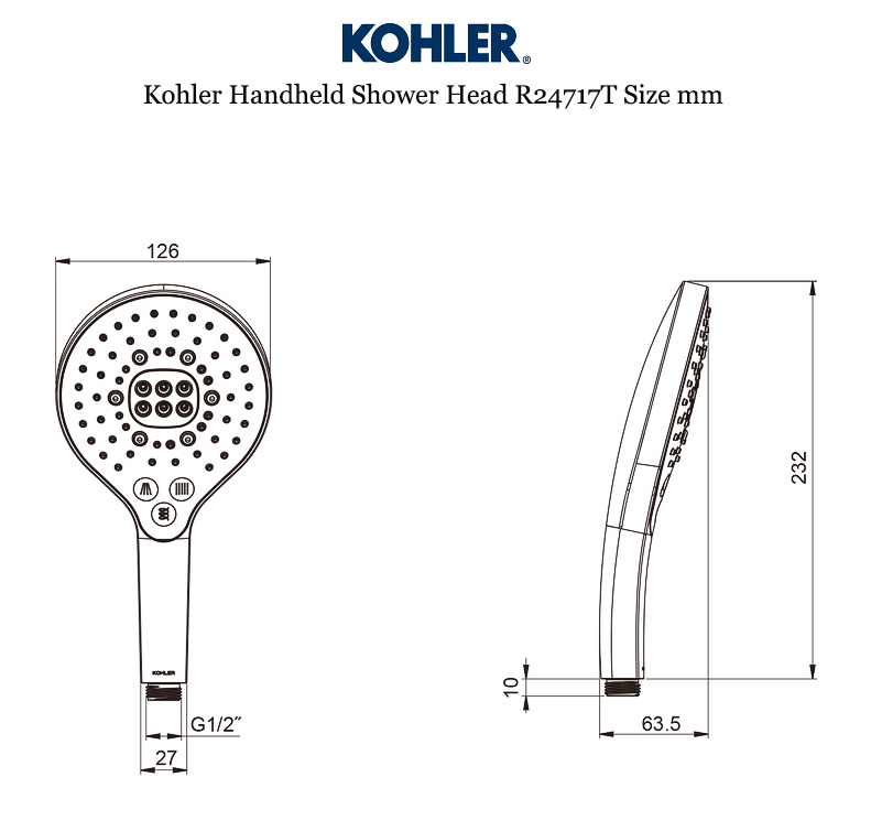 Kohler Shower Head R97009T 1/2" Kohler Rain Shower Heads With 3 Spray
