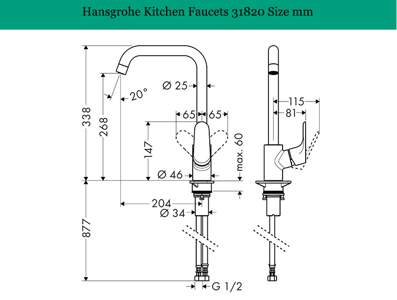 Hansgrohe Kitchen Faucet 31820 Polished Chrome Single Hole Modern