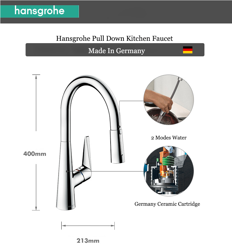 Hansgrohe Kitchen Faucet 72813 Polished Chrome Pull Out Kitchen Taps