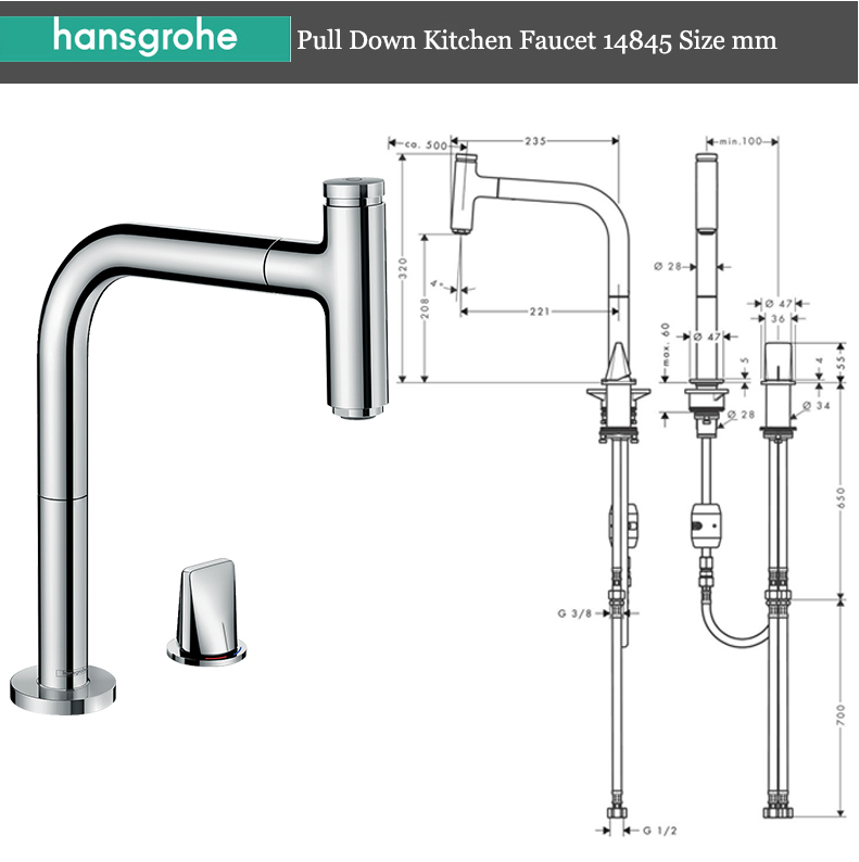 Hansgrohe Kitchen Faucet 14845 Polished Chrome Kitchen Faucet Pull Out Sprayer Made In Germany