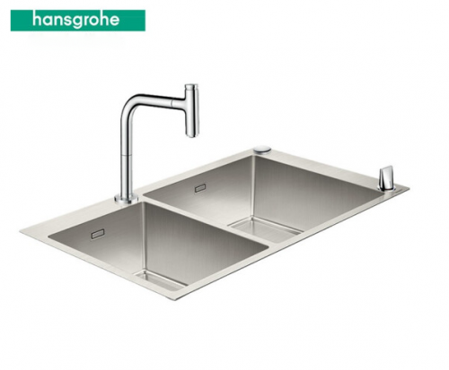 Hansgrohe Kitchen Sinks Combo 43203 Double Basin Top Mount Kitchen Sink With Pull Out Kitchen Taps