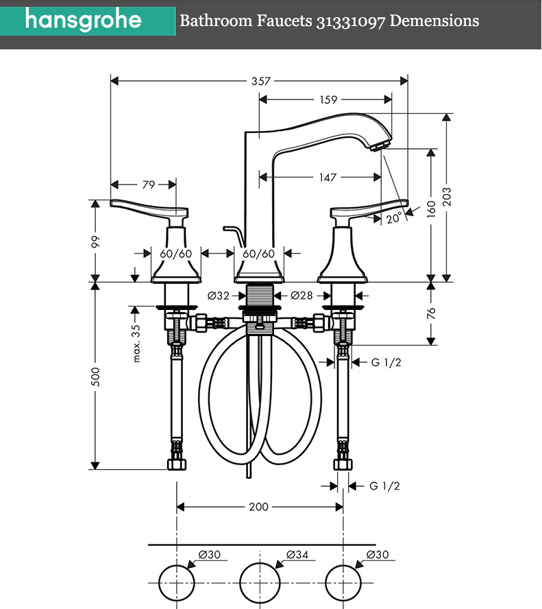 Hansgrohe Bathroom Faucets 31331 Metropol Gold Widespread Bathroom Faucet